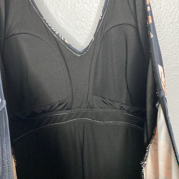 Black and Pink Hawaiian Floral Halter Tankini One Piece Swim Suit Size XL - Picture 8 of 10